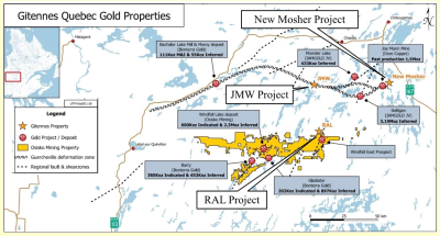 Gitennes Update on Exploration on Its RAL and New Mosher Gold Properties, Chibougamau Area, Quebec