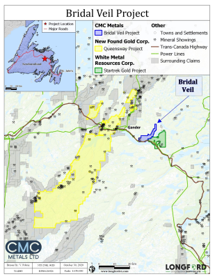 CMC Options the Bridal Veil Property in the Highly Prospective Gander Subzone in Central Newfoundland