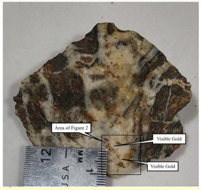 Gitennes Samples up to 75.7 g/t Gold and identifies visible gold on its VG Boulder Property, Gaspe Region of Quebec