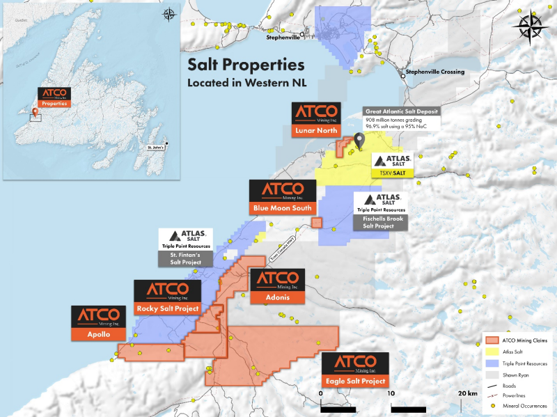 Atco Mining Acquires Strategic Acreage Directly Adjacent to Triple Point’s St. Fintan’s Salt Project and Adds New Found Gold’s Queensway Project Founder Kevin Keats as Strategic Advisor