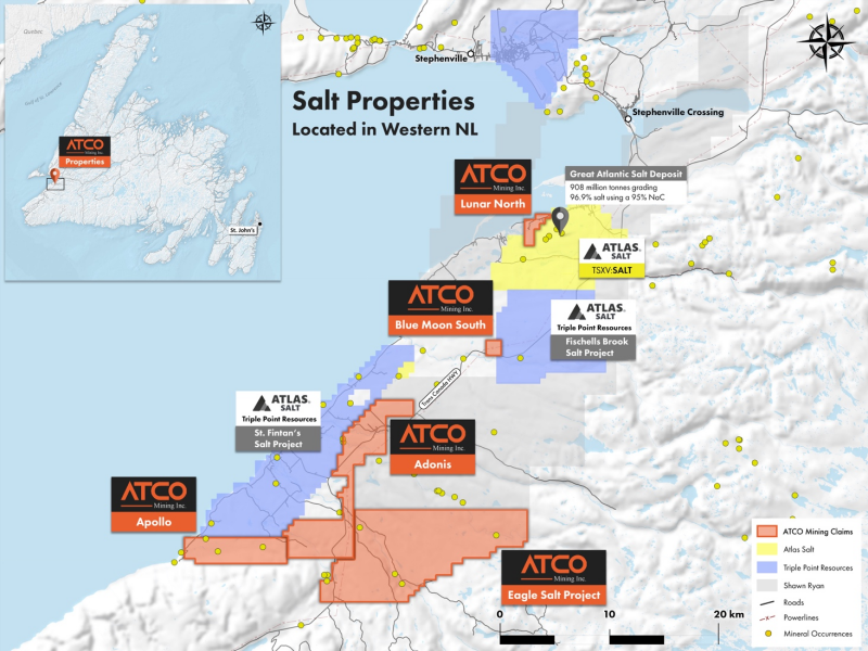 Atco Mining Begins Airborne Gravity Survey on Southern Salt Projects in Southwestern Newfoundland to Determine Salt Dome Targets
